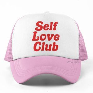 🆕Self Love Club Foam Trucker Hat Mesh Snapback Cap Light Pink/White